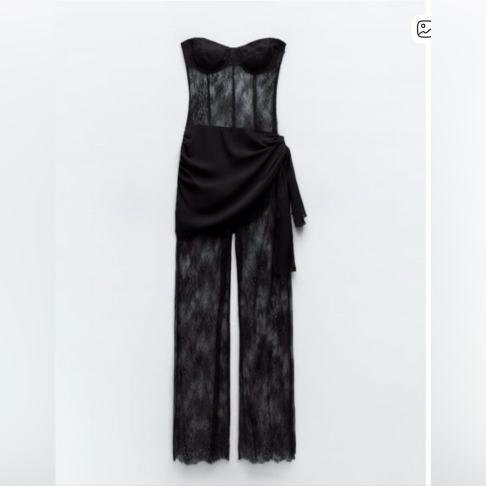 Zara Black Lace Jumpsuit with Sheer Overlay